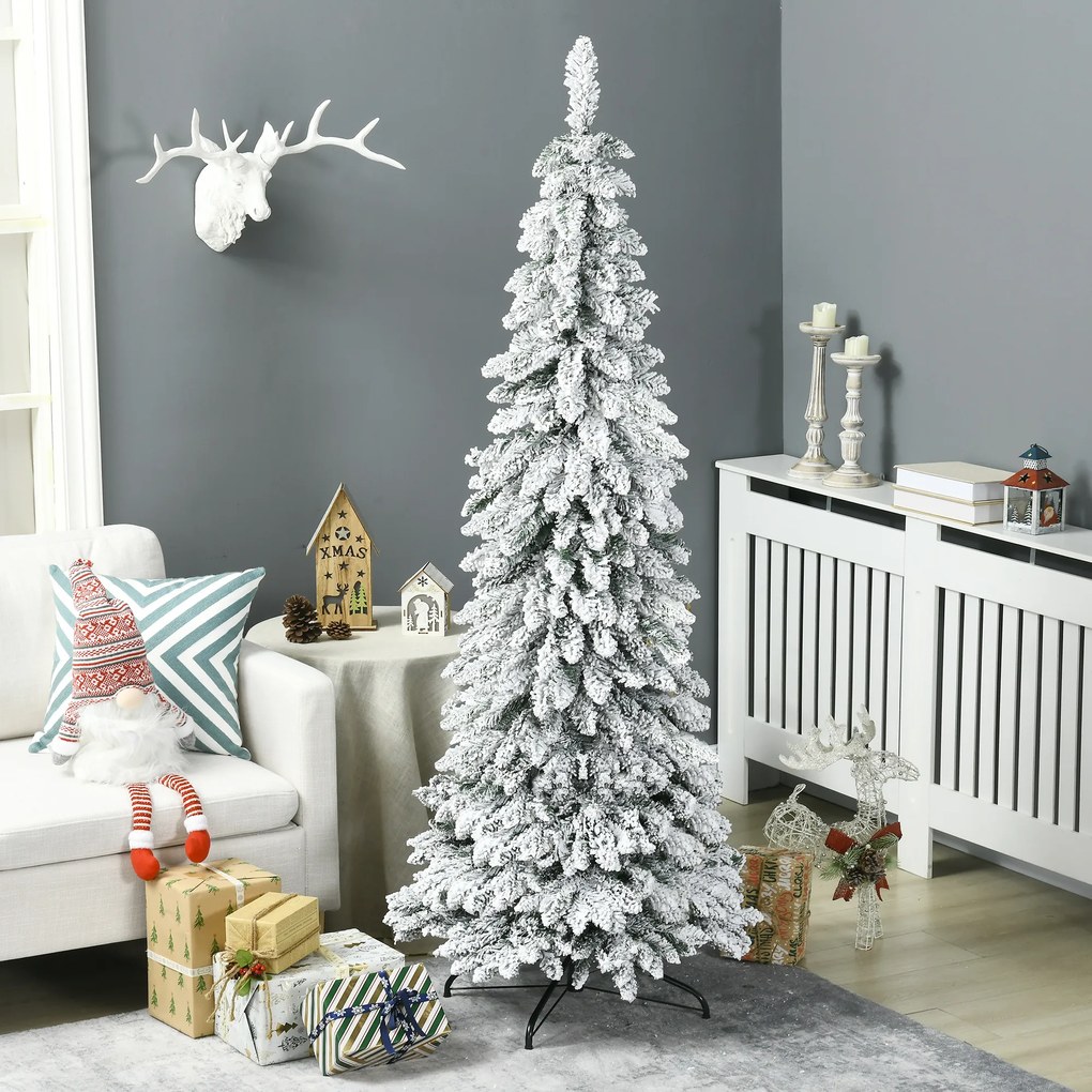 Árvore de Natal Artificial efeito neve com 523 Ramos Suporte de Aço Dobrável Decoração para Casa Festas Ø74x180 cm Verde