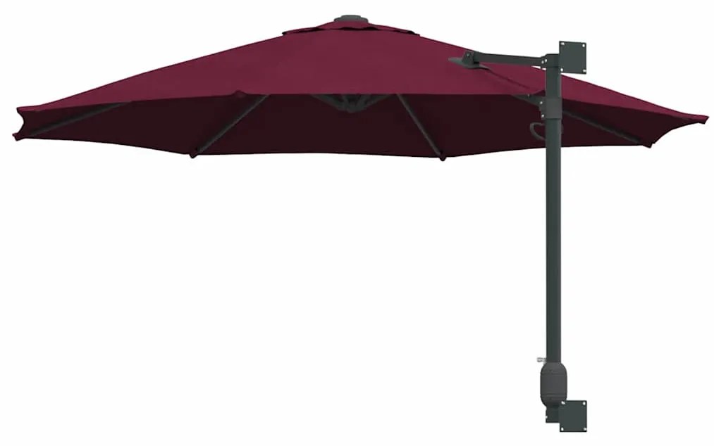 Parasol de Jardim Montado na Parede Bordeaux Vermelho 250 cm