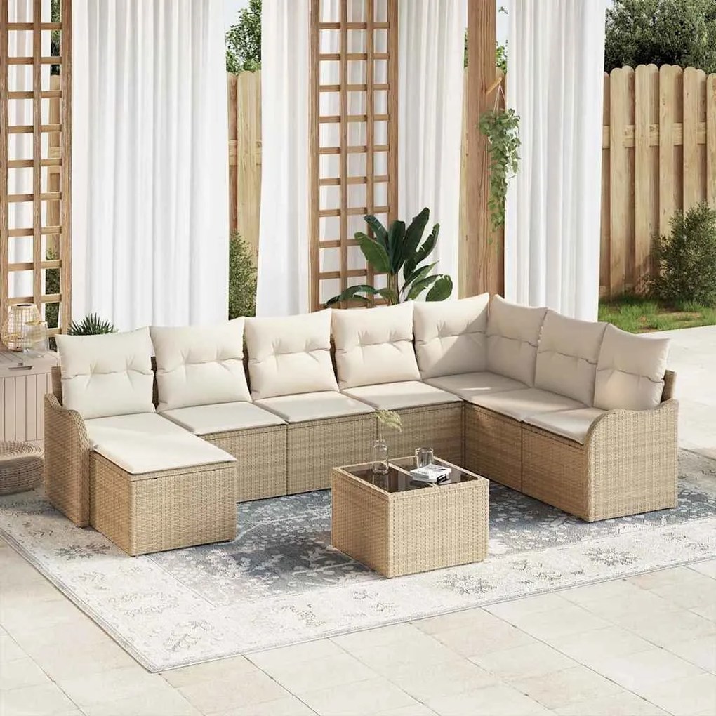 vidaXL Conjunto de Sofá de Jardim 9 peças com almofadas marrom em polirattan