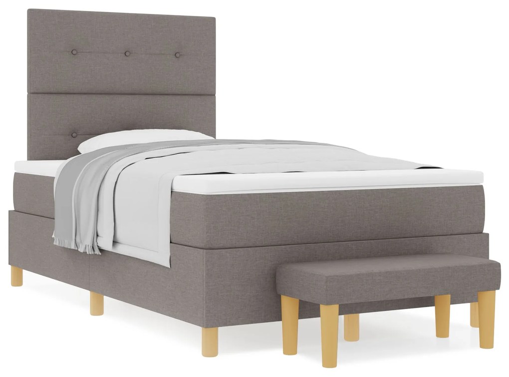 Cama Box Spring com Colchão e Banco Taupe 120x190 cm Tecido