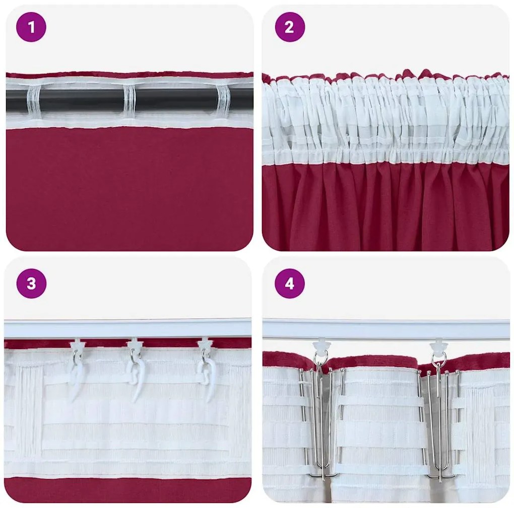 Cortinas de Veludo 2 Peças com Ilhós Vermelho Vinho 245x140 cm