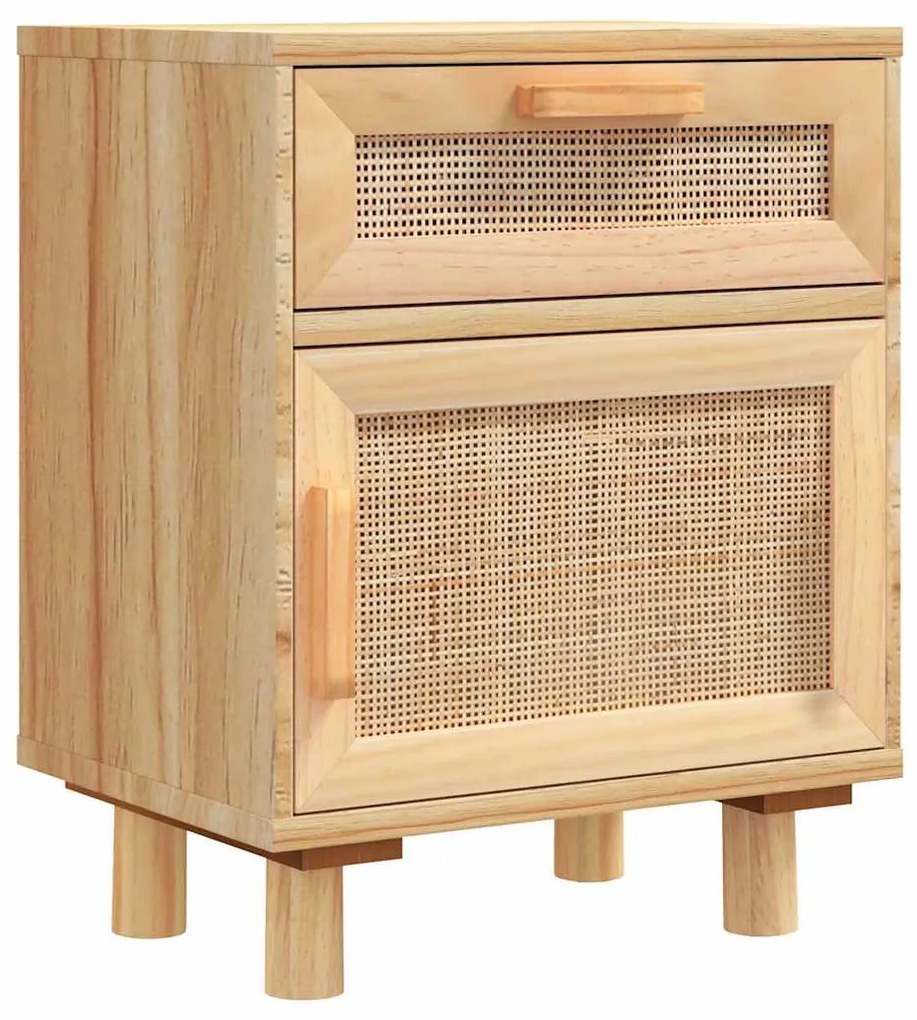 Mesas de cabeceira 2 pcs pinho maciço e vime natural castanho