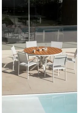 Conjunto De Mesa Redonda (ø140 Cm) E 6 Cadeiras De Jardim Archer Gardénia Branco - Sklum