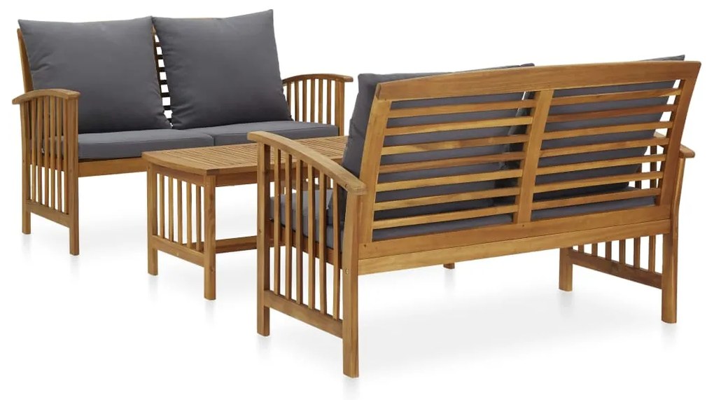 vidaXL 3 pcs conjunto lounge de jardim c/ almofadões acácia maciça