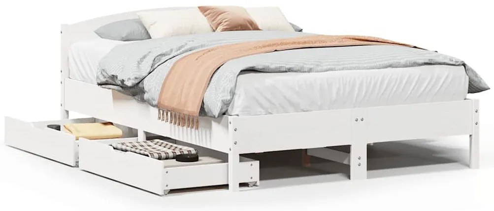 Cama sem colchão 140x200 cm madeira de pinho maciça branco