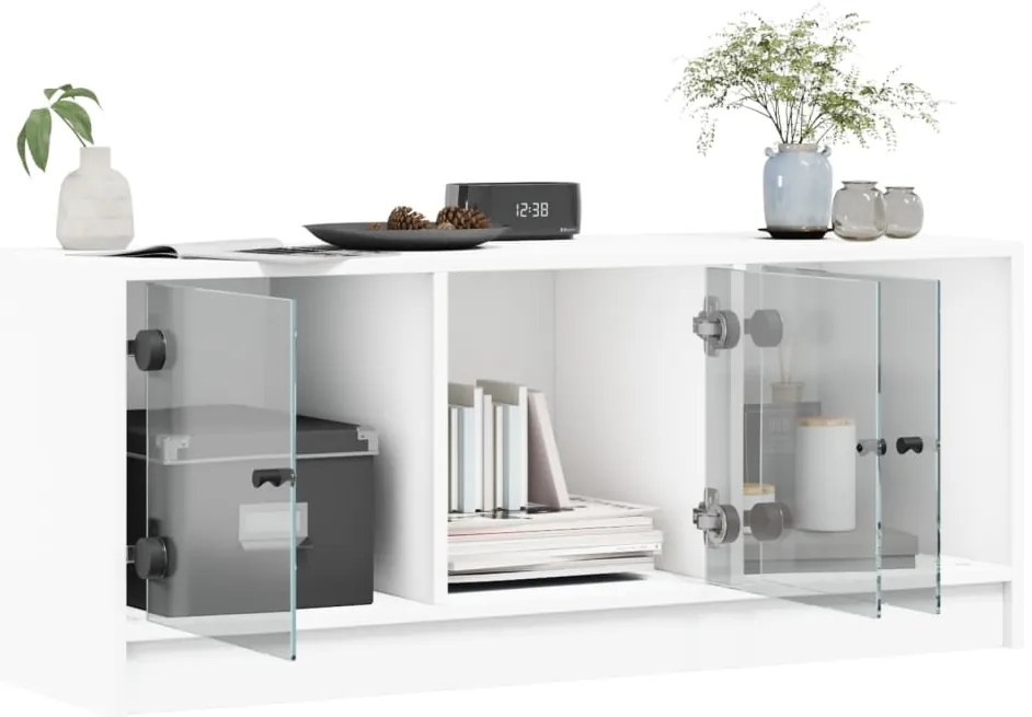 Móvel de TV c/ portas de vidro 102x37x42 cm branco