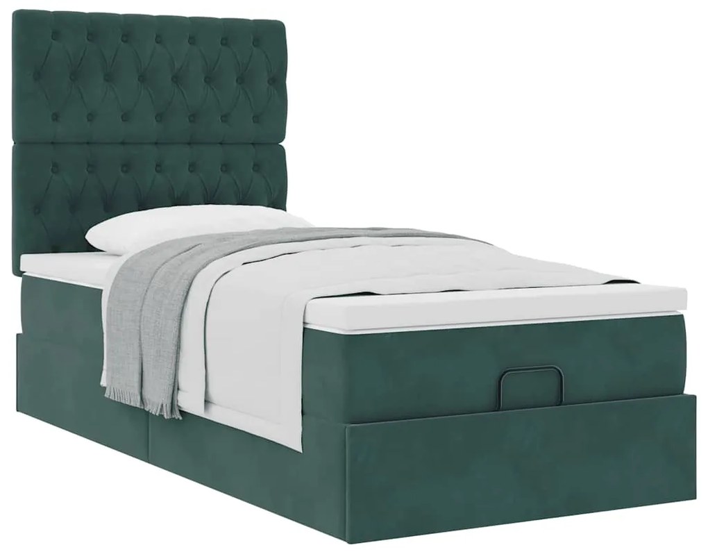 Estrutura de cama otomana colchões 90x200cm veludo verde escuro