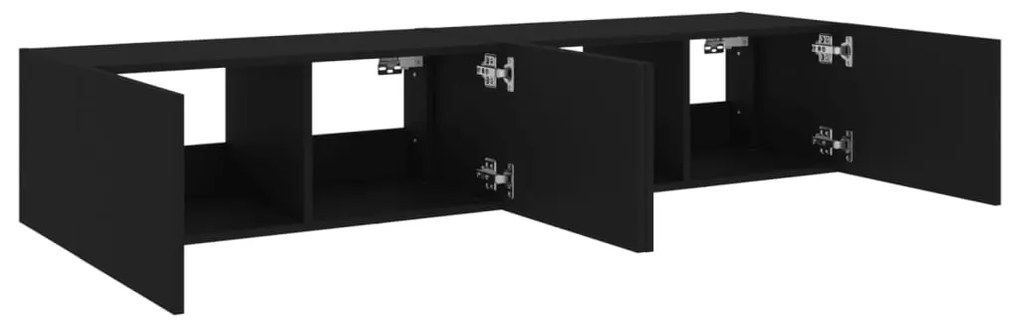 Móveis de parede p/ TV com luzes LED 2 pcs 80x35x31 cm preto