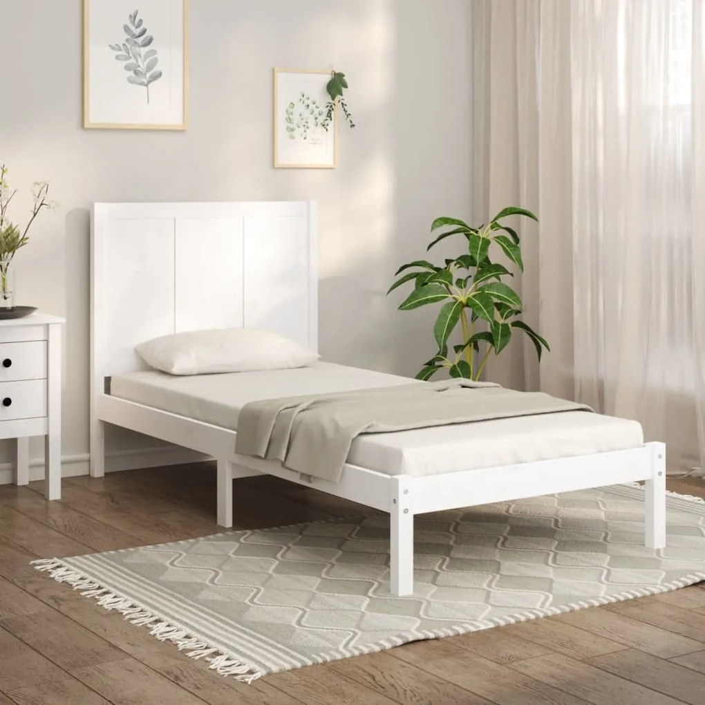 Estrutura cama solteiro 90x190 cm pinho maciço branco