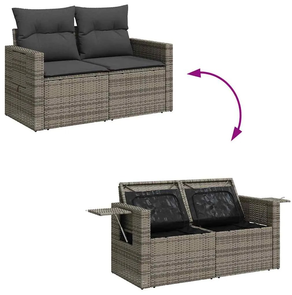 Conjunto de Sofás de Jardim vidaXL 9 Peças com Almofadas Cinza Rattan