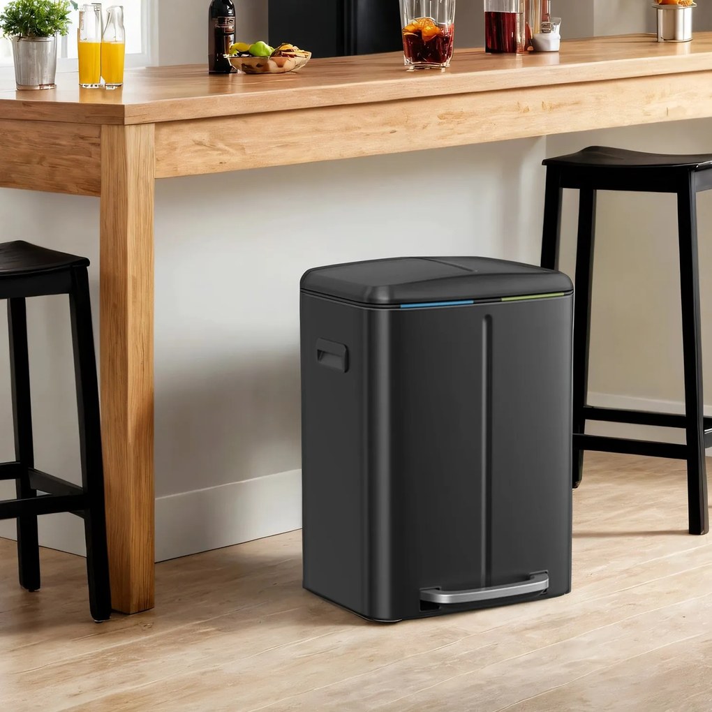 Caixote do lixo com 2 compartimentos 44,4 x 40,8 x 60,2 cm verde acinzentado