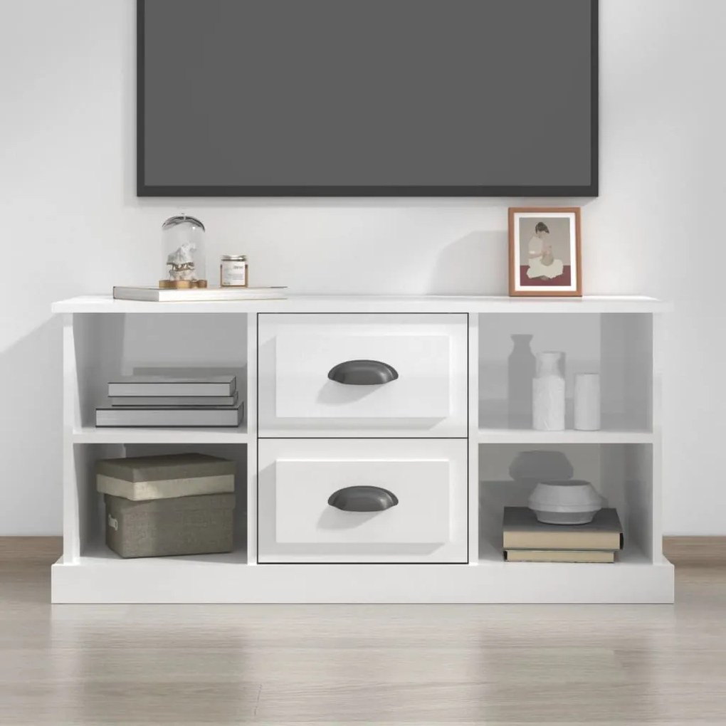 vidaXL Móvel TV 99,5x35,5x48 cm derivados de madeira branco brilhante