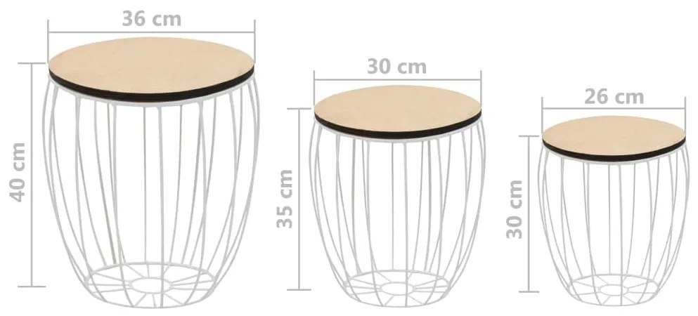 Conjunto de mesas de centro 3 pcs contraplacado de álamo/ferro