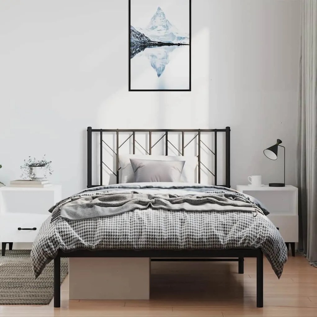 Estrutura de cama com cabeceira 100x200 cm metal preto