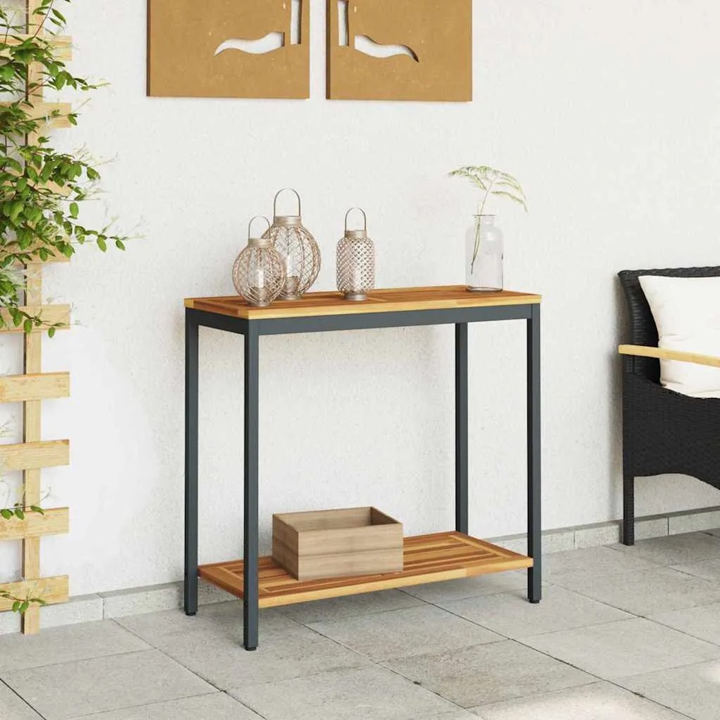 Mesa Outdoor Natural e Preto 35x80x75 cm em madeira sólida e aço