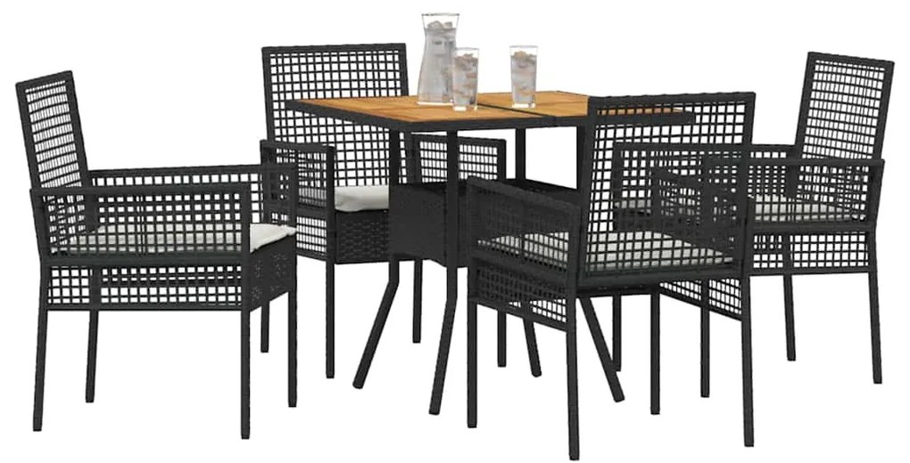 Conjunto de Jantar de Jardim 5 Peças com Almofadas Preto Rattan Sintét