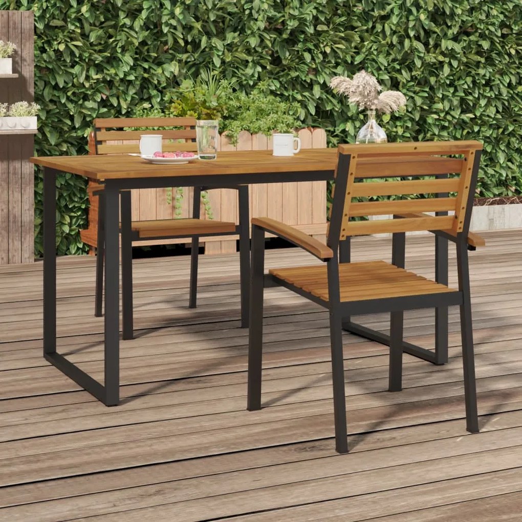 vidaXL Cadeiras de jardim empilháveis 2 pcs acácia maciça e metal