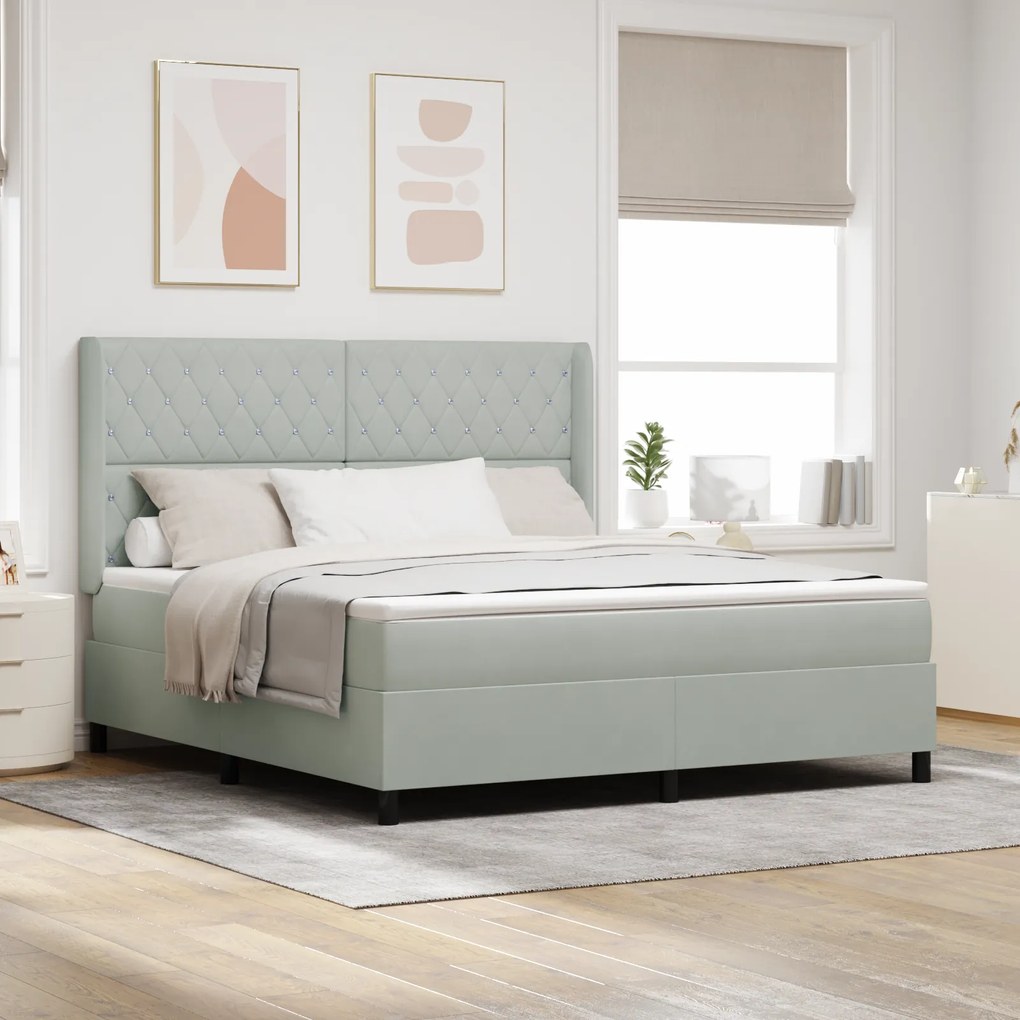 Cama de Box Spring vidaXL com Colchão e Luz LED Cinza Claro 180x200 cm Veludo