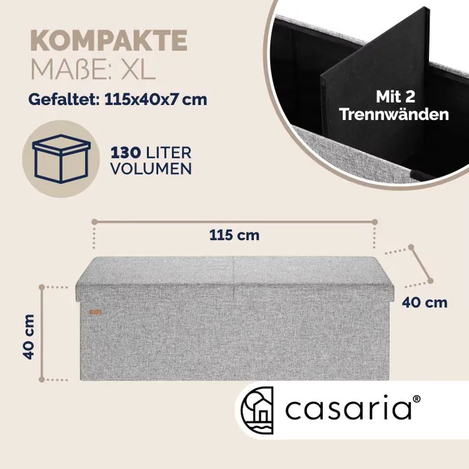 Banco com espaço de arrumação 115 x 38 x 38 cm Cinzento