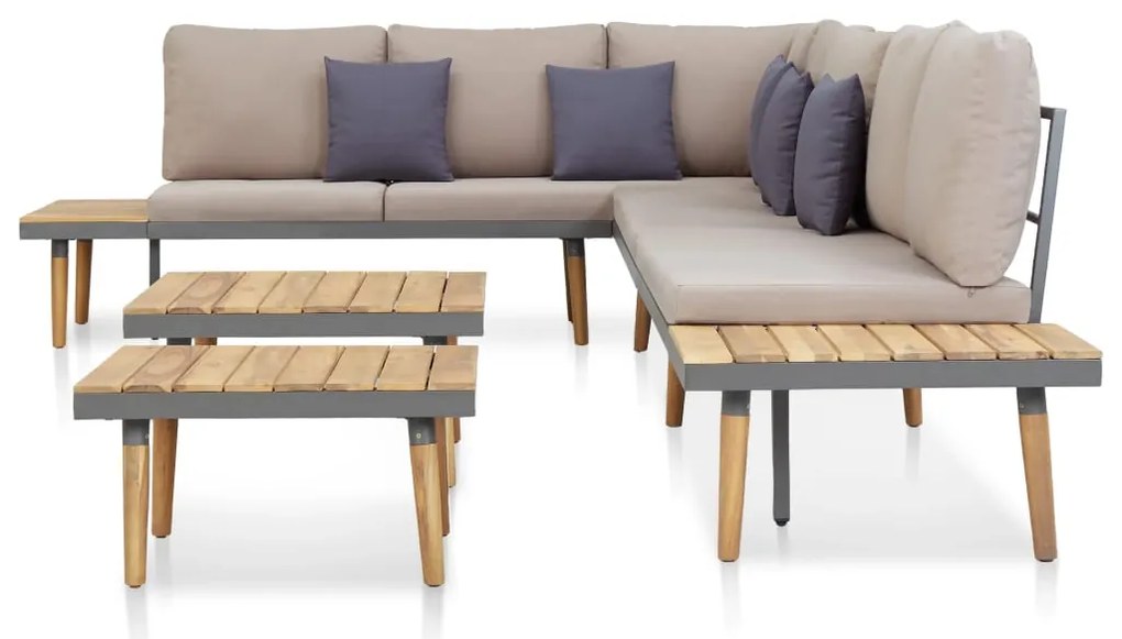 7 lugares conjunto lounge jardim + almofadões acácia castanho