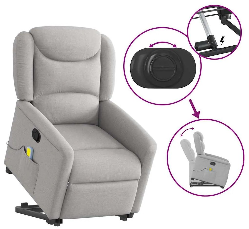 Poltrona elevatória de massagens tecido cinzento-nublado
