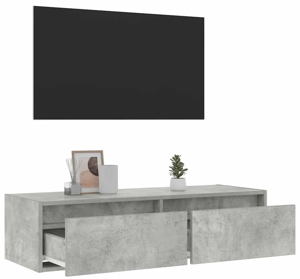 Móvel de TV com luzes LED 100X35,5x25 cm cinzento cimento