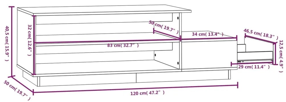 Mesa de centro 120x50x40,5 cm madeira de pinho maciça cinzento