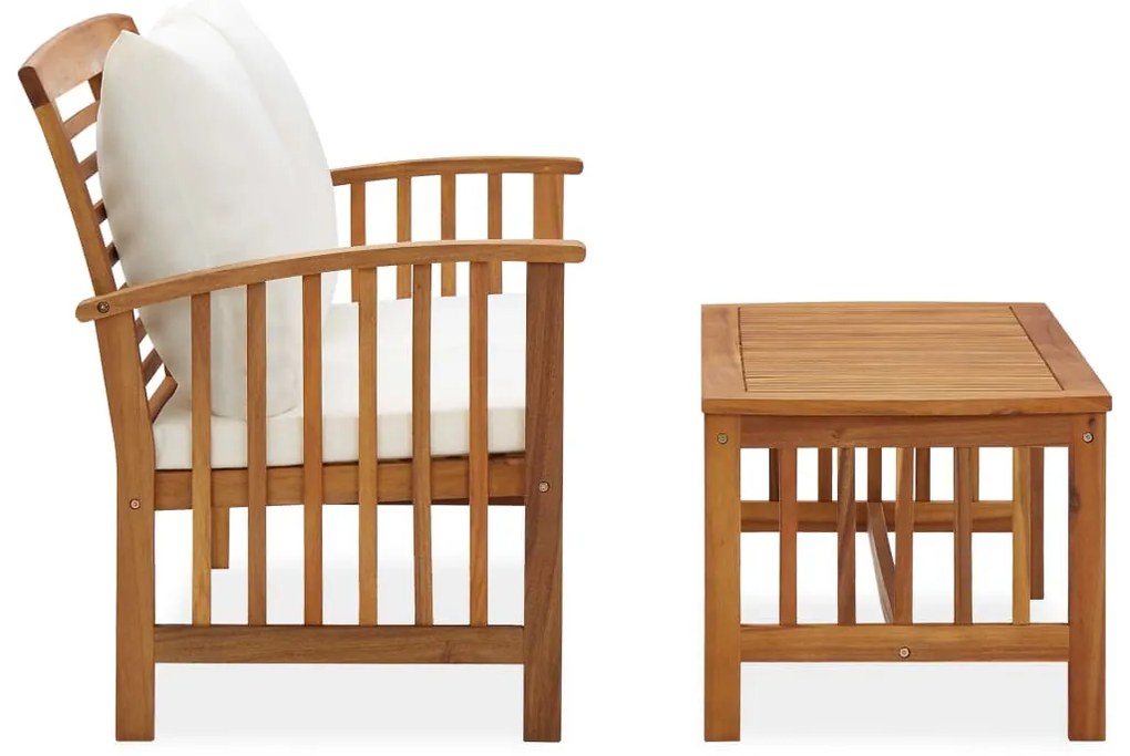 2 pcs conjunto lounge de jardim c/ almofadões acácia maciça