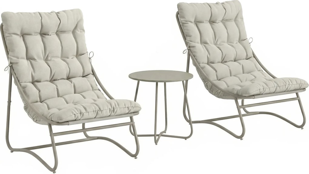 Outsunny Conjunto Móveis de Jardim de 3 peças com 2 Cadeiras Lounge Mesa de Café e Almofadas para Exterior Pátio Varanda Cinza Claro | Aosom Portugal