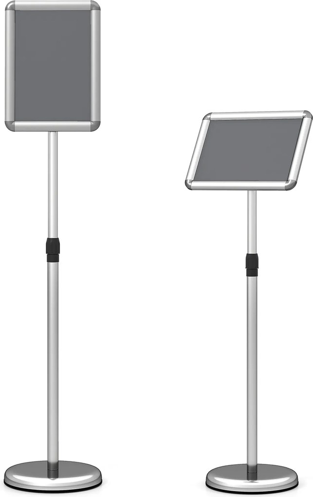 Conjunto de 2 Suportes de Chão para Cartazes A4, 30 x 21 x 81-131 cm, Altura Ajustável, Prateado
