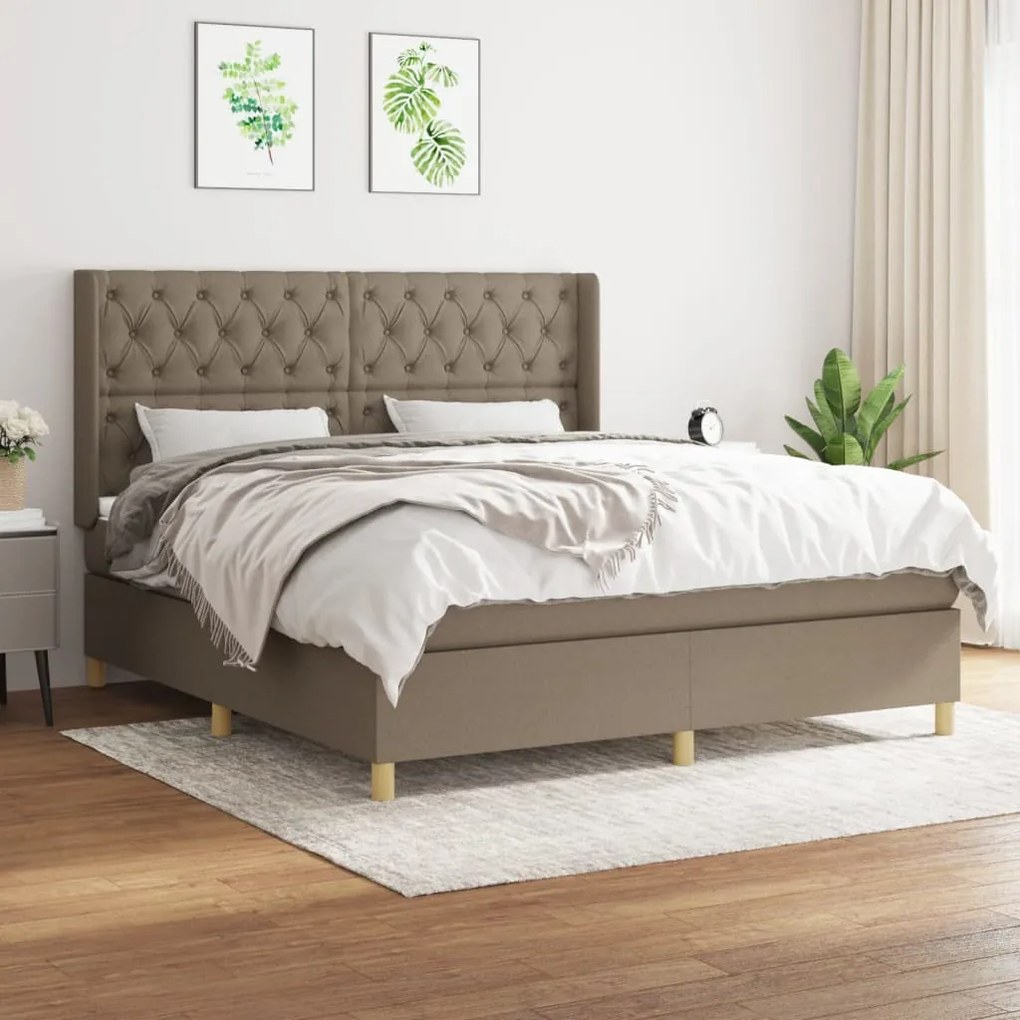 vidaXL Cama com molas/colchão 160x200 cm tecido castanho-acinzentado