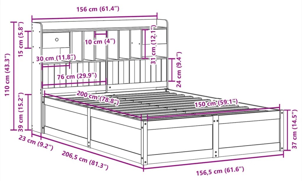 Cama sem colchão 150x200 cm madeira de pinho maciça