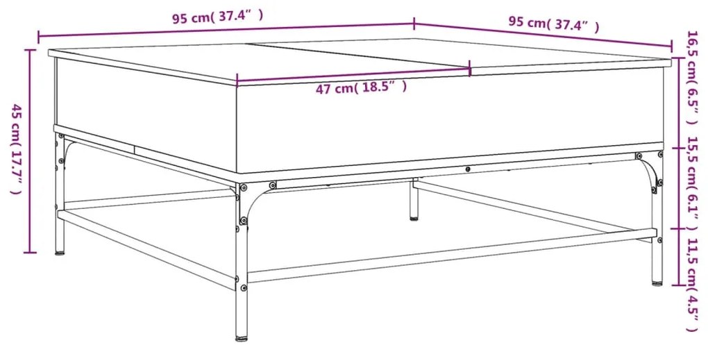 Mesa centro 95x95x45 cm deriv. madeira/metal carvalho castanho