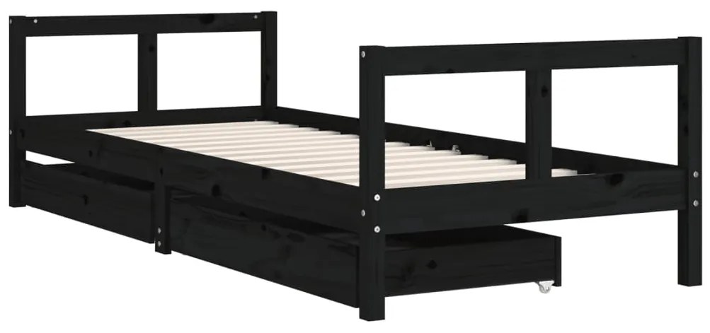 Estrutura cama infantil c/ gavetas 80x200cm pinho maciço preto