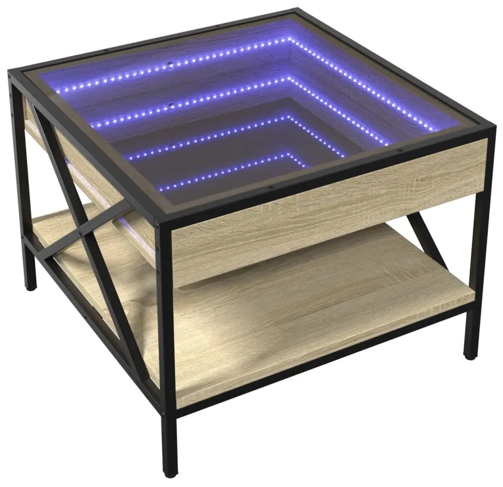 Mesa de centro luzes LED Infinity 50x50x38 cm carvalho sonoma