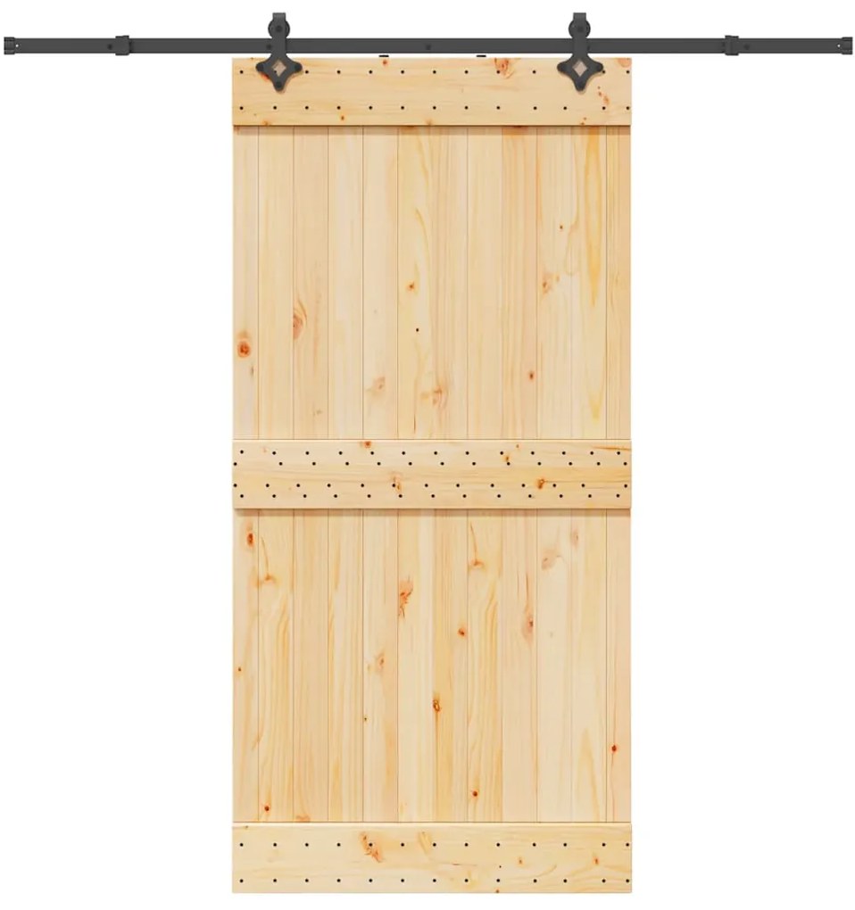 Porta de correr c/ ferragens 100x210 cm madeira de pinho maciça