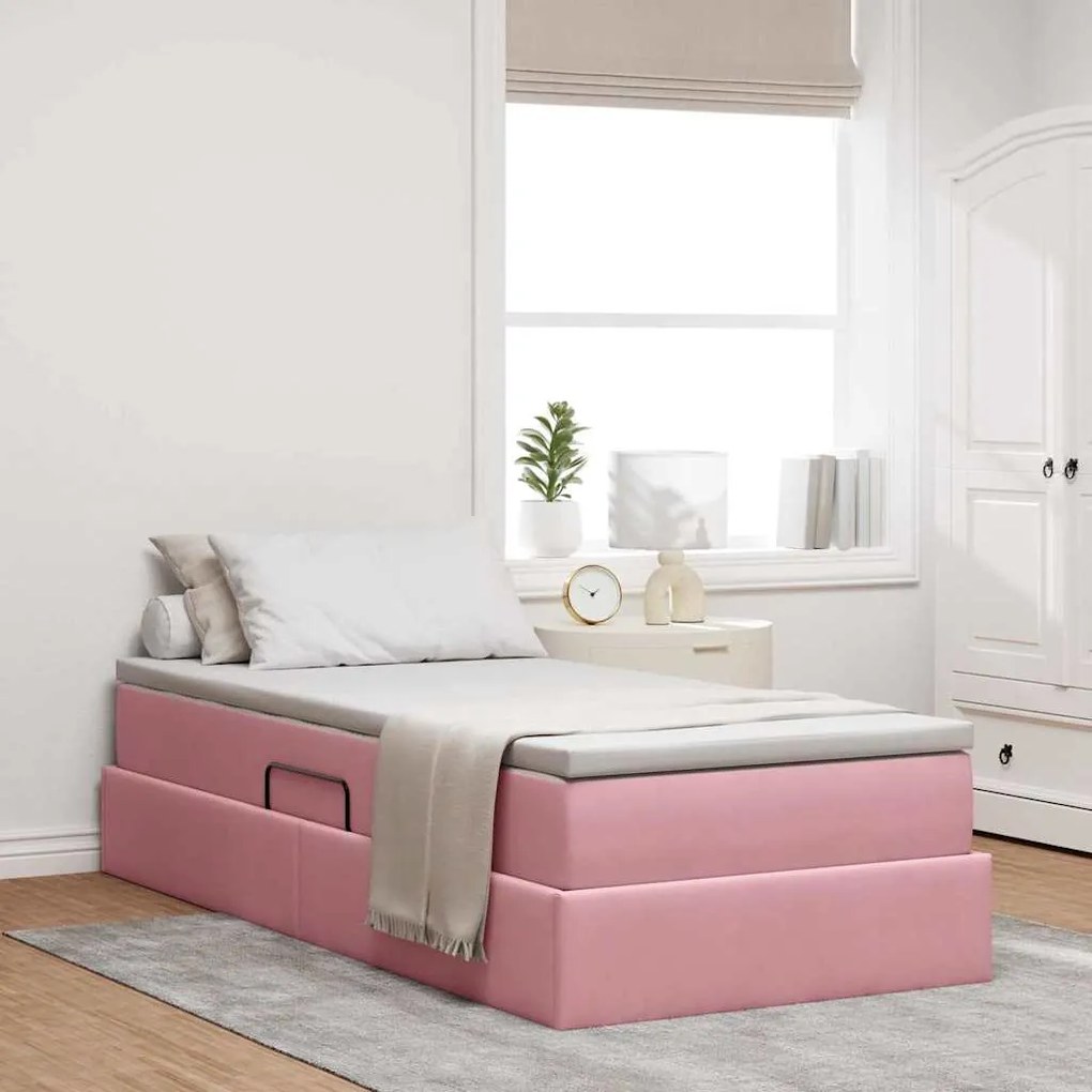 vidaXL Cama com arrumação e colchão Rosa 90 x 190 cm Veludo