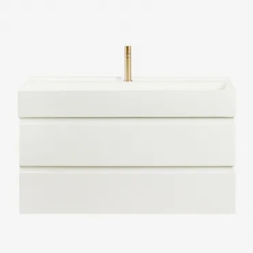 Conjunto De Móvel De Casa De Banho Em Madeira E Chapa De Freixo Com Lavatório Integrado Ona Branco & Sem Espelho & Dourado - Sklum