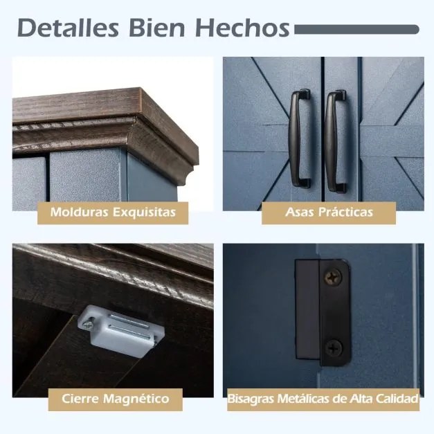 Armário de parede casa de banho, sala, cozinha ou entrada 55 x 19 x 60 cm com portas em estilo rústico, prateleira ajustável e compartimento aberto Az