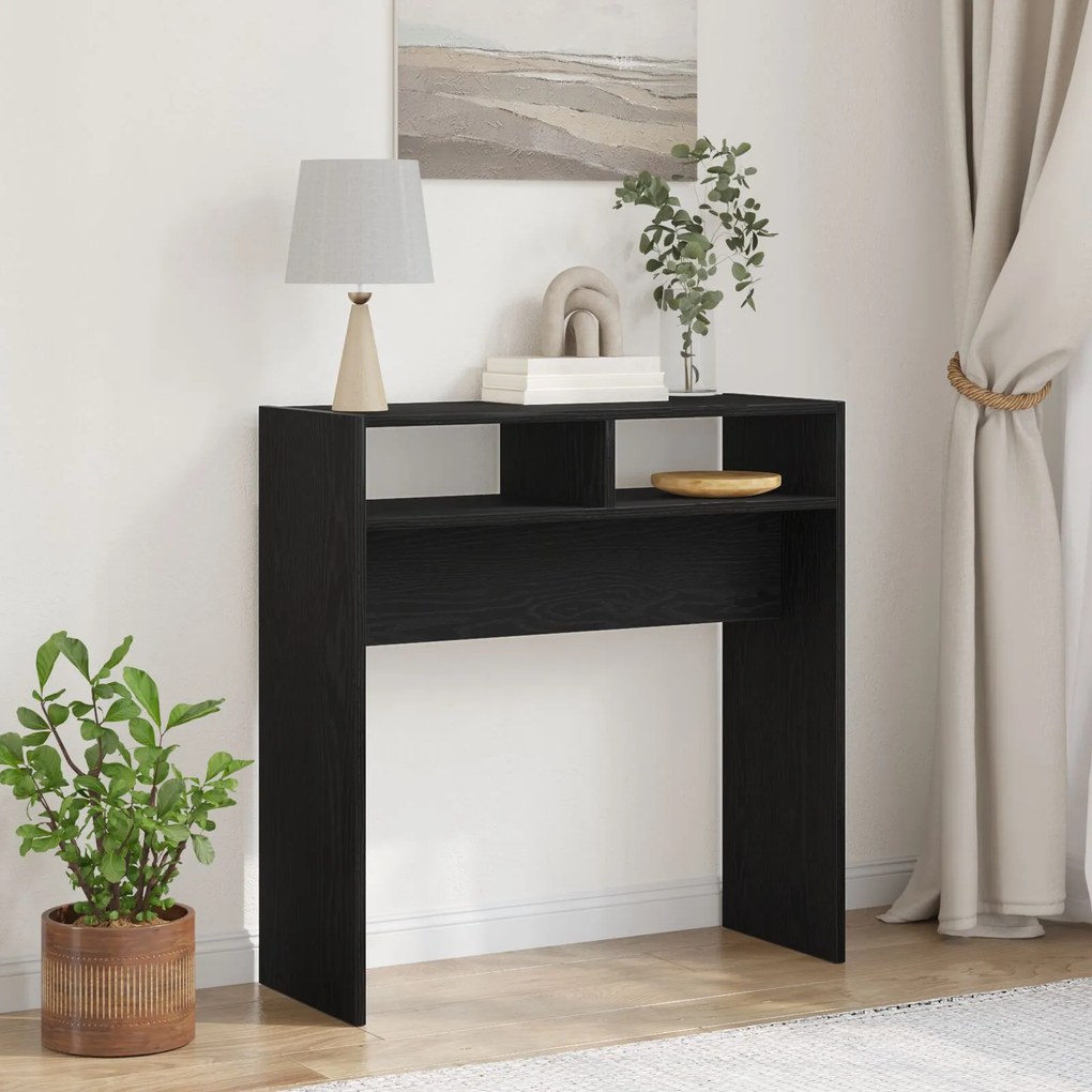 Mesa Console de Carvalho Preto - 78x30x80 cm - Feita de Madeira Engenh
