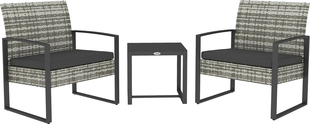 Outsunny Conjunto de Jardim 3 Peças 2 Cadeiras com Almofadas e Mesa Baixa com Vidro Temperado Rattan Sintético Cinza Claro | Aosom Portugal