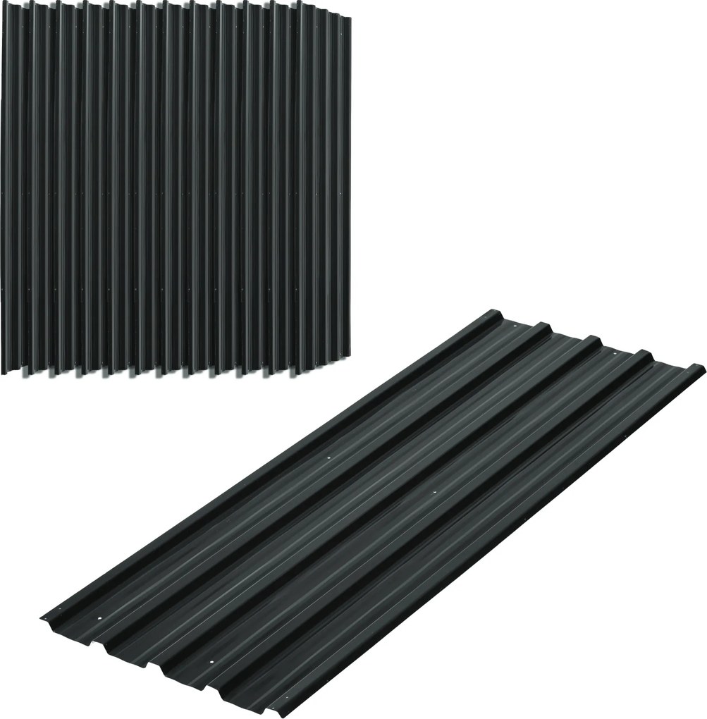 Conjunto de 12 painéis em aço galvanizado resistentes às intempéries, cinza antracite, dimensões de cada painel: 129 cm x 45 cm