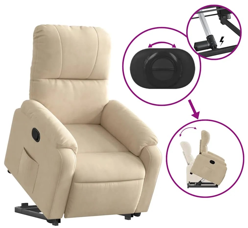 Poltrona reclinável elevatória tecido de microfibra cor creme