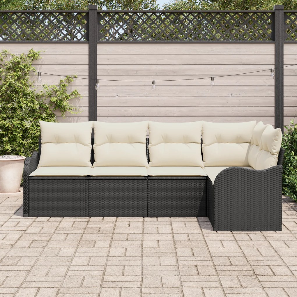 Conjunto de Sofás de Jardim vidaXL 5 Peças com Almofadas Preto Rattan