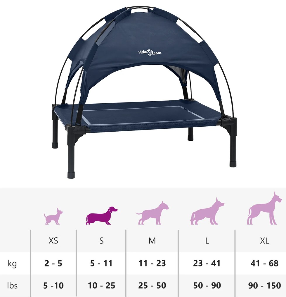 Cama Elevada para Cães Azul-marinho Tecido, Metal 71 x 64 x 71 cm