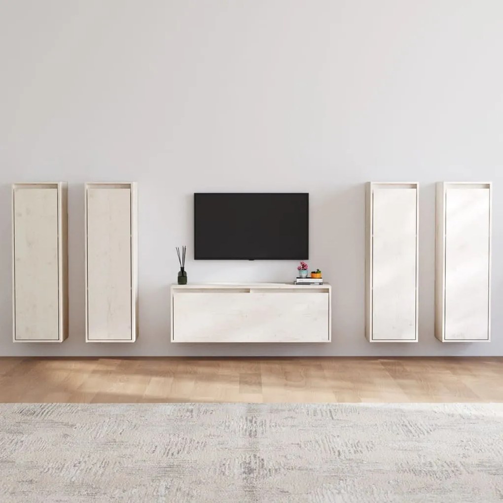 vidaXL Móveis de TV 5 pcs madeira de pinho maciça branco