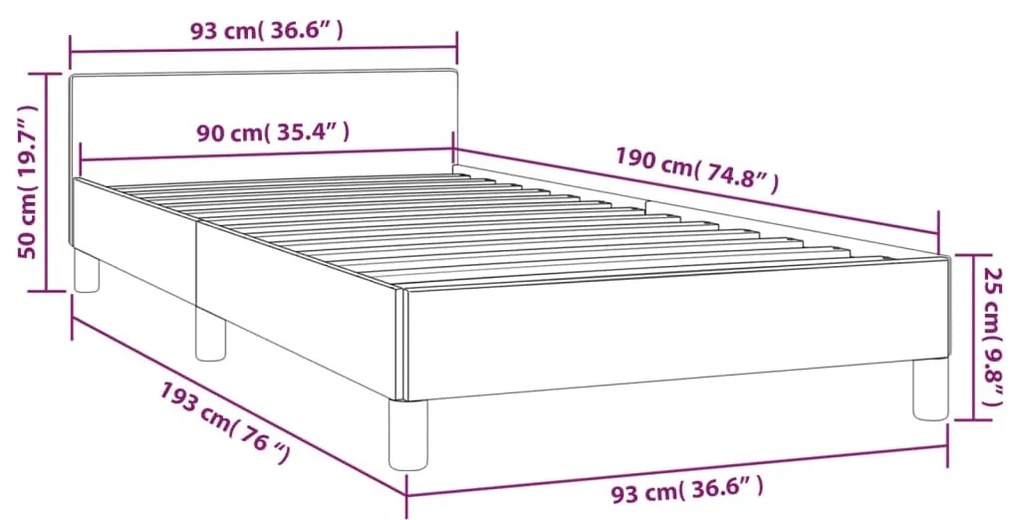 Estrutura de cama c/ cabeceira tecido cor creme 90x190 cm