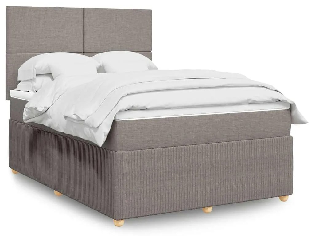 vidaXL Cama com molas/colchão 140x200 cm tecido castanho-acinzentado