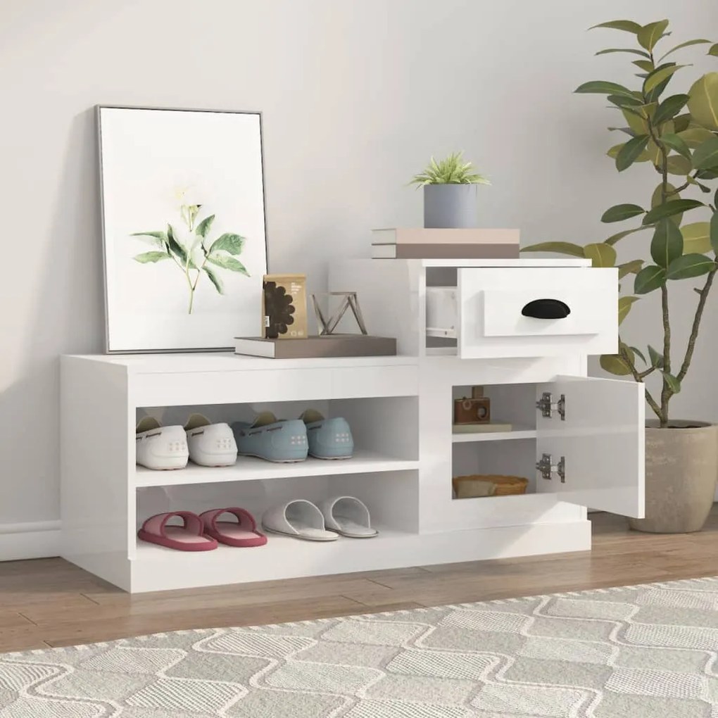 Sapateira 100x42x60 cm derivados de madeira branco brilhante