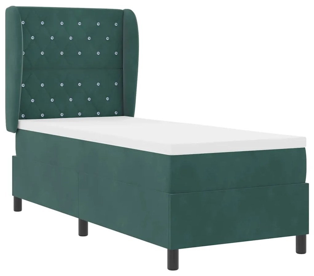 Cama Box com Colchão Verde Escuro 80 x 200 cm em Veludo